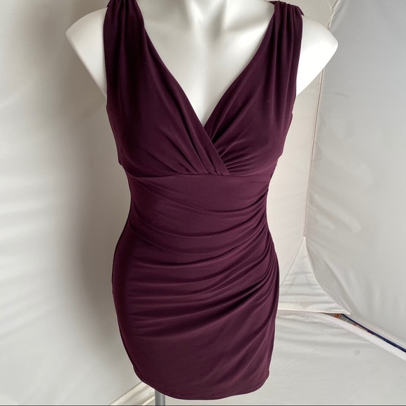 Ralph Lauren plum purple ruched side sleeveless dress 2 - Picture 1 of 9